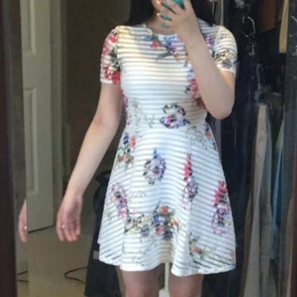 Floral White Lace Fit and Flare Dress